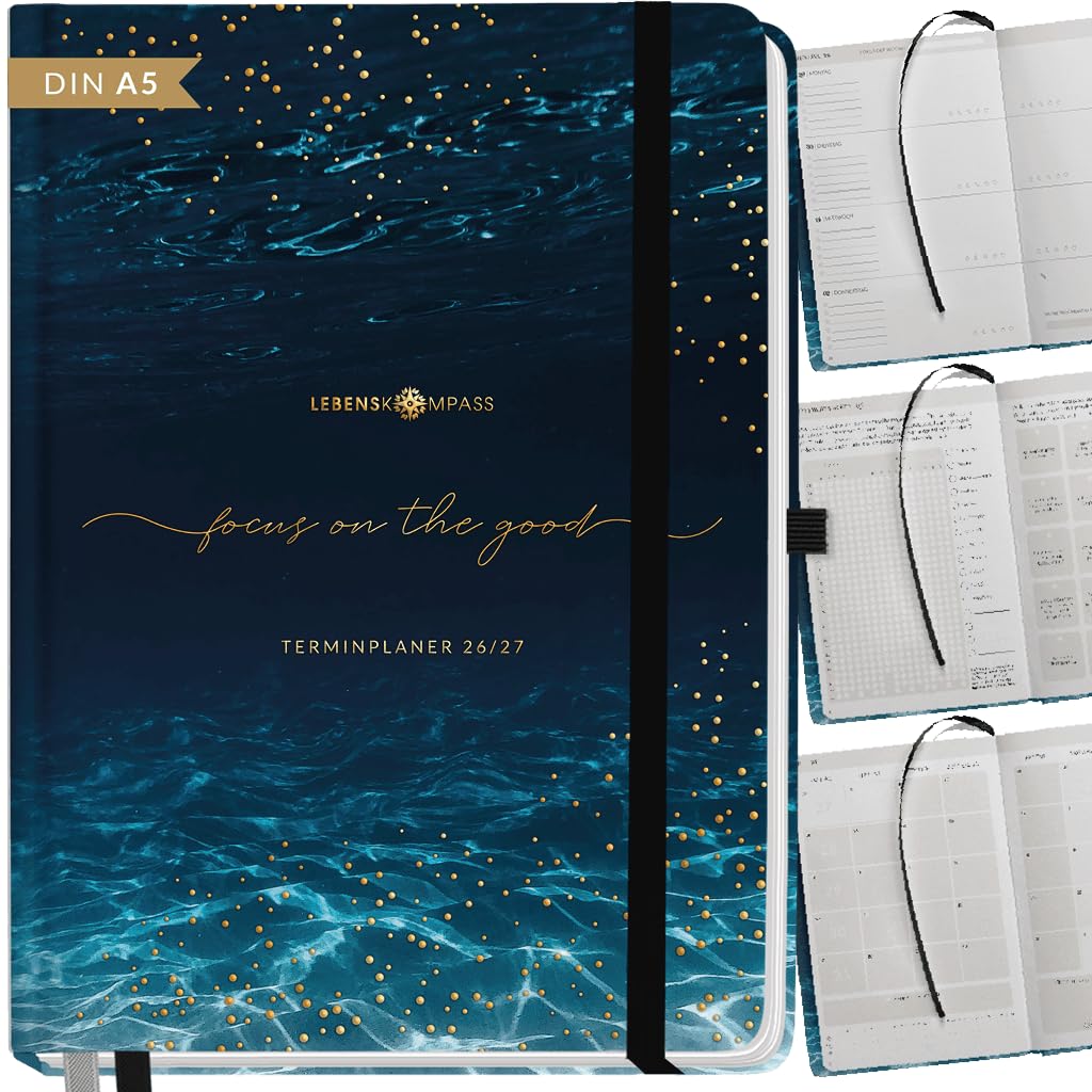 Lebenskompass® Lehrerkalender 2026/2027 DIN A5+ ”Dive” – Schuljahresplaner Hardcover mit Wochen & Monatsübersichten, Klassen & Notenlisten, Stundenplänen für Lehrerinnen und Lehrer