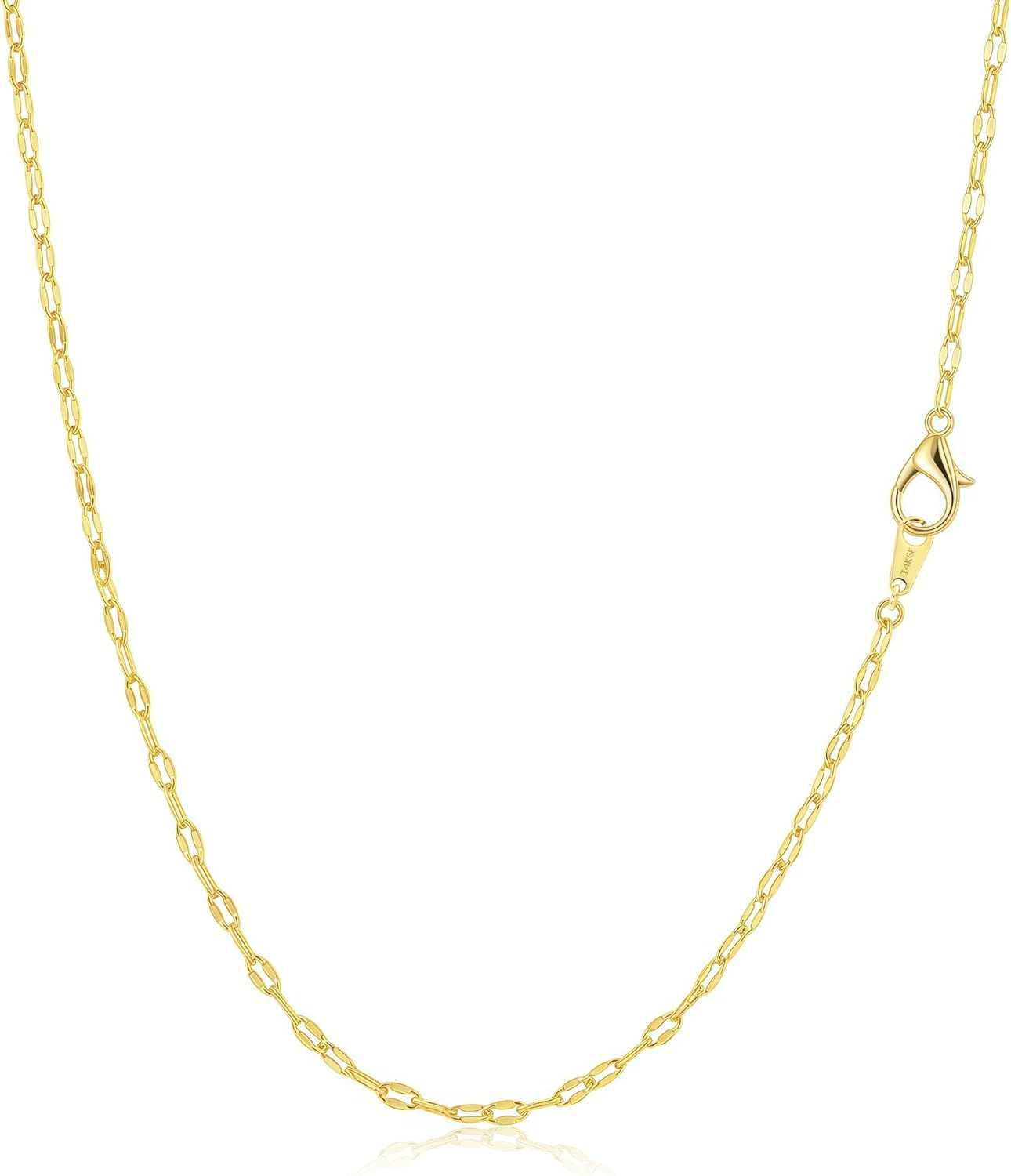 14K Gold Mirror Chain Necklace, Dainty 2mm Sparkle Faceted Sequin Link Chain for Women, Size 16-22 Inches, Hypoallergenic, Non-Tarnish, Cadenas De Oro 14K Para Mujer