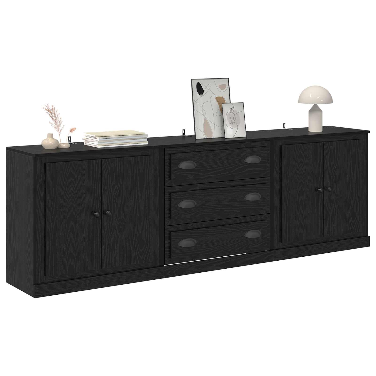 VIDAXL Sideboard Set of 3 - Black - Engineered Wood - 67.5 x 70 x 35.5cm