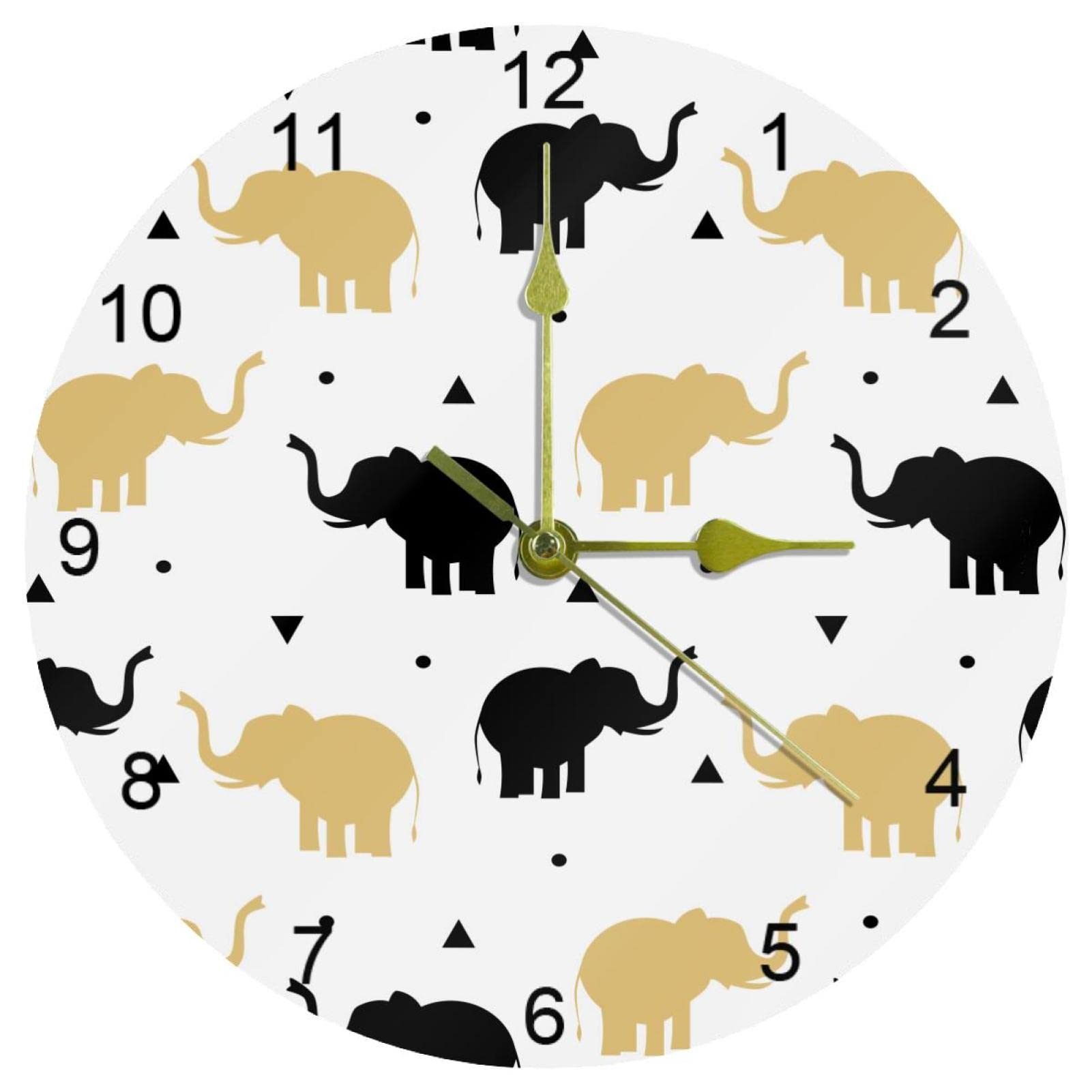 Horloge murale silencieuse éléphant de 25,4 cm facile à lire avec grands chiffres arabes ronds