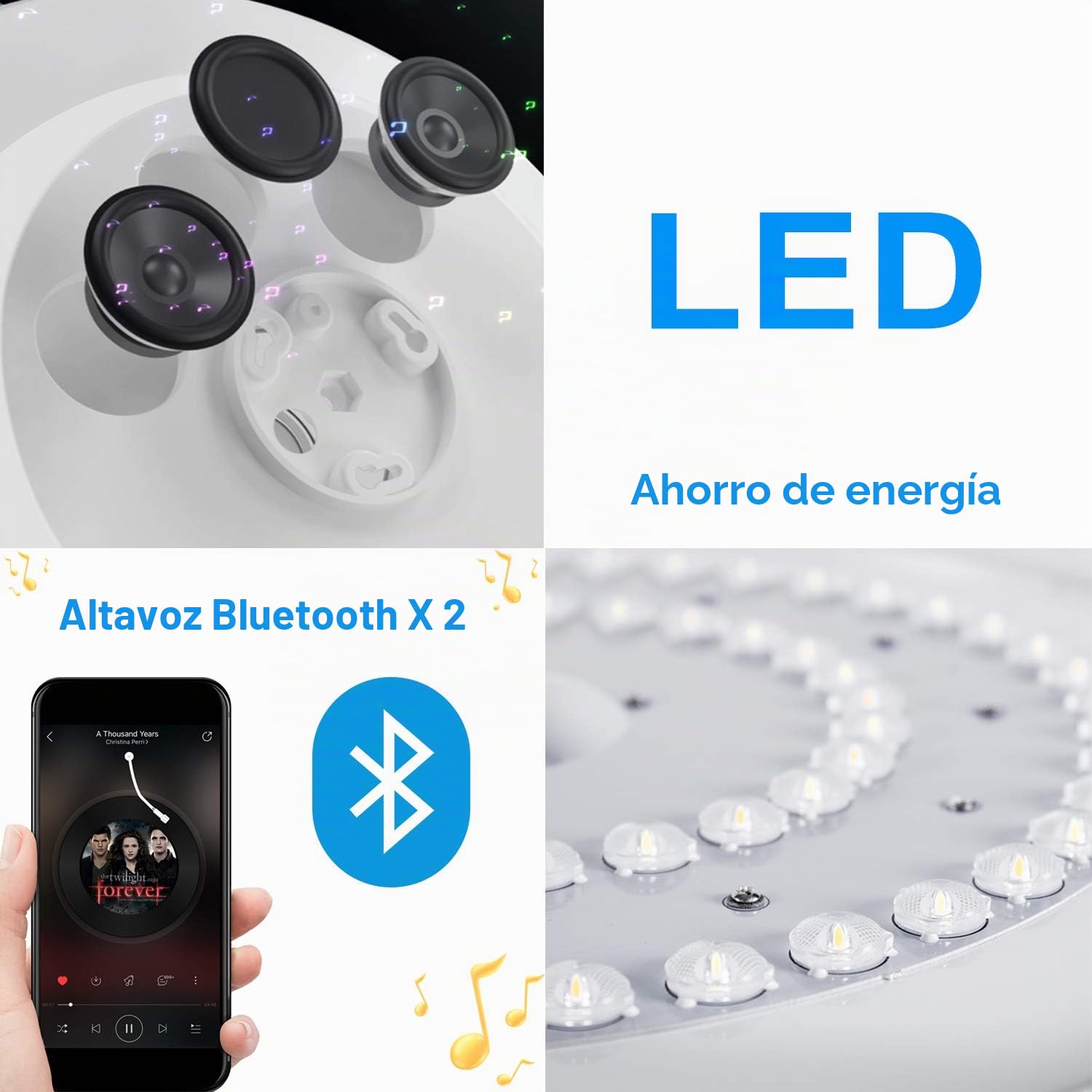 48W Φ50cm Plafón Led Lampara Techo Led Compatible Con WIFI Amazon Alexa Google Assinstant y Con Bluetooth Altavoz y Mando Luz Musica Regulable Cambia De Color Para Dormitorio Salon