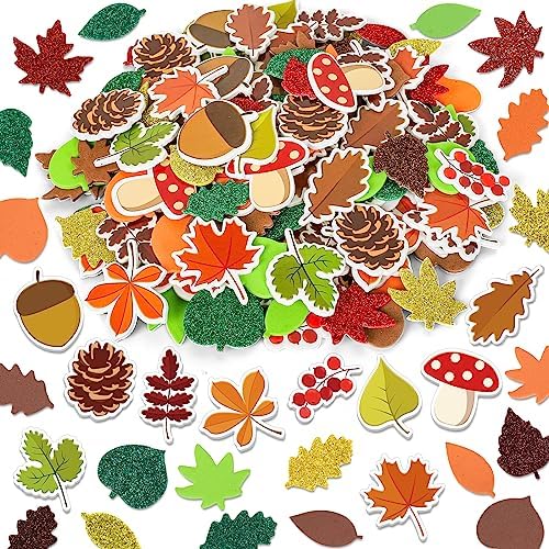 Amazon.com: Whaline 400Pcs Fall Plants Foam Stickers Glitter Fall ...