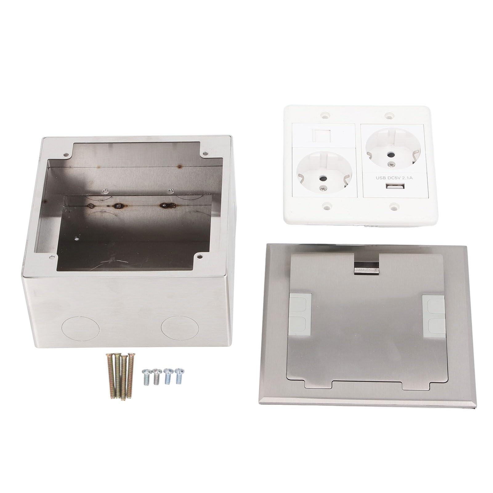 Bewinner Scatola di Derivazione da Incasso A Pavimento, 2500 W 16 A 2 Prese 1 Porta USB 1 Computer, Presa di Corrente Impermeabile Incorporata per Ufficio, Hotel, Scuola