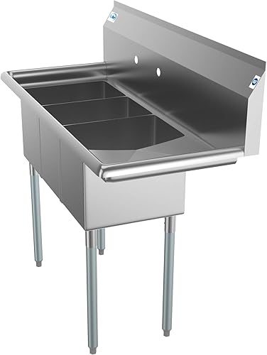Miniatura 2 de KoolMore Fregadero de cocina comercial NSF de 3 compartimentos de acero inoxidable con escurridor - Tamaño del cuenco 10" x 14" x 10"