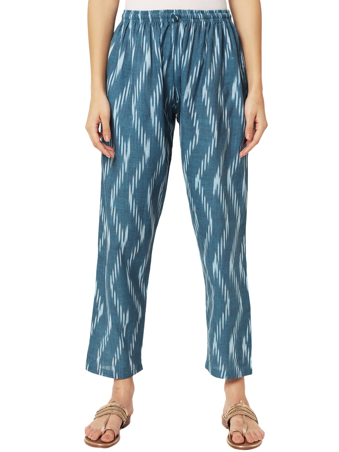 vastraa fusion Women's Regular Fit Ikkat Pattern Cotton Palazzo (Blue-TS1681D)-picture-19