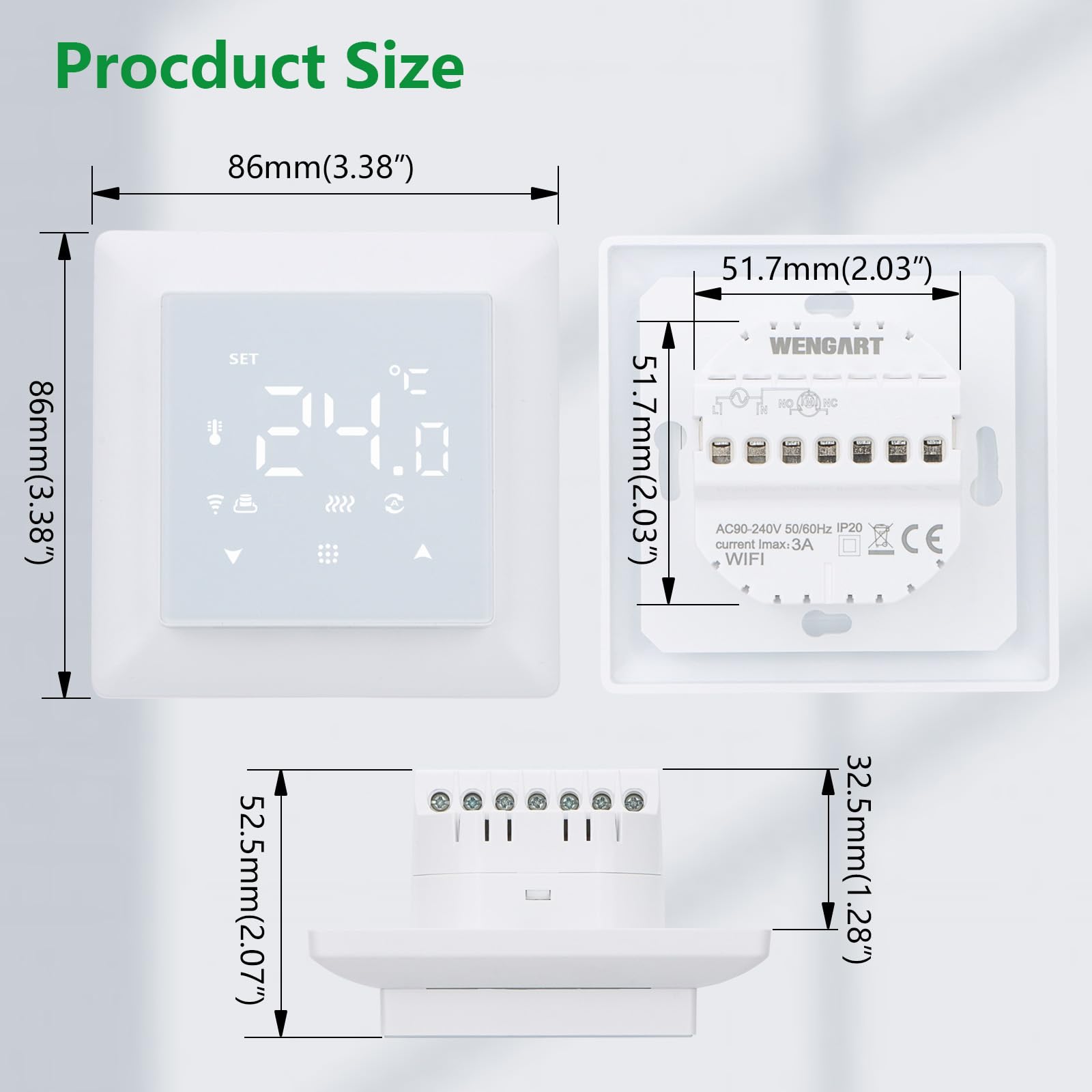 Wengart Thermostat Wi-FI WG511, Modes Chaud et Froid, détection d'ouverture de fenêtre réglable, Compatible Alexa et Google Home, AC230 V 3 A 2,4 GHz, Fonctionne pour Le Chauffage au Sol à Eau