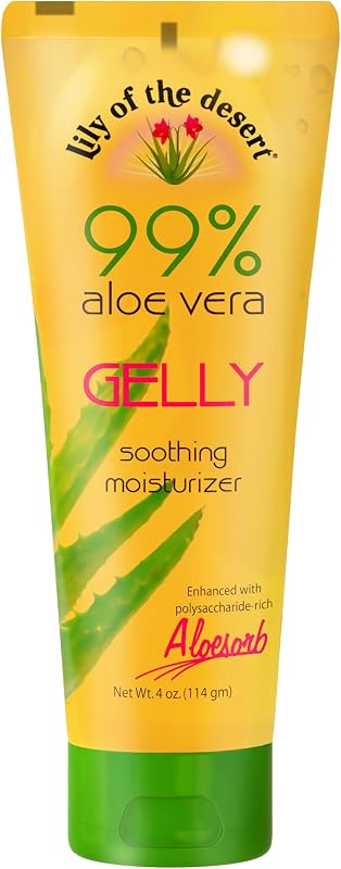 Lily Of The Desert Gelly Hidratante – 99% gel de aloe vera orgánico para la piel, cuidado después del sol con aloe, aceite de vitamina E y vitamina C para aliviar las quemaduras solares, 4 onzas líquidas
