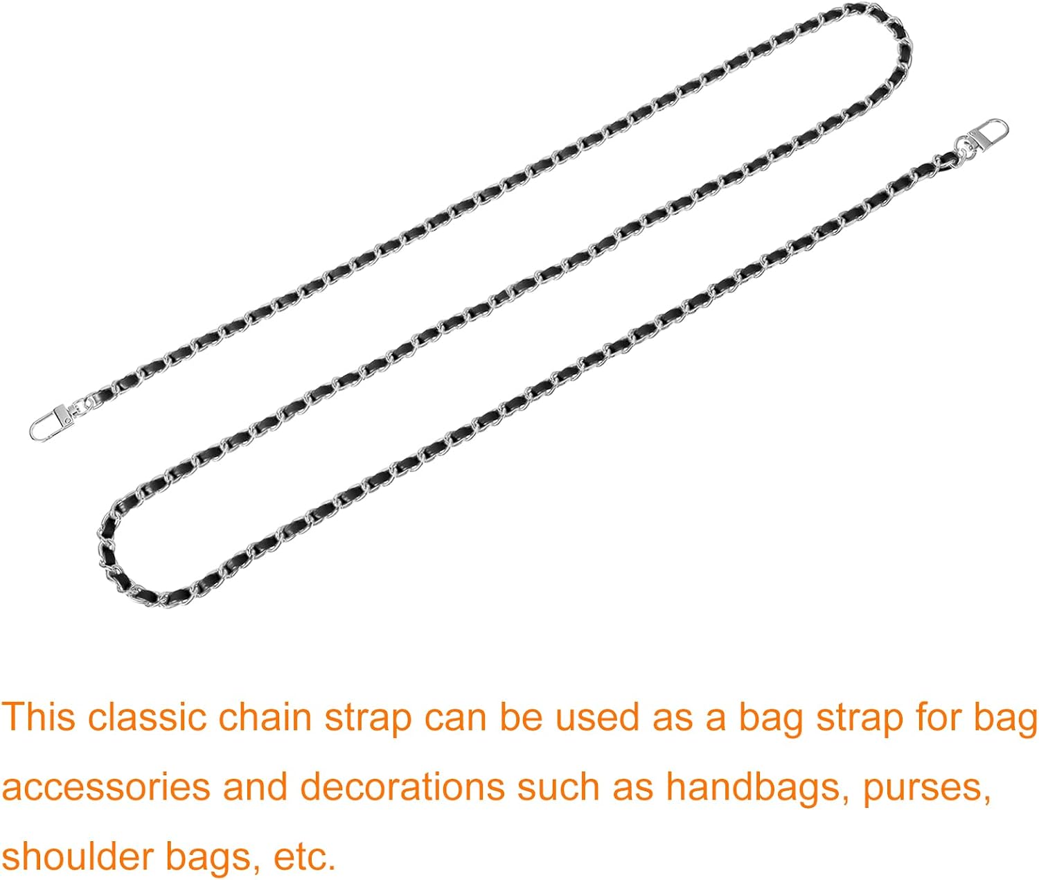 uxcell Purse Chain Strap, 55" Leather Iron Flat Chain Strap Handbag Chains Purse Straps with Buckles for Shoulder and Cross Body Bags Replacement Strap (Black Strap + Silver Chain) image 3