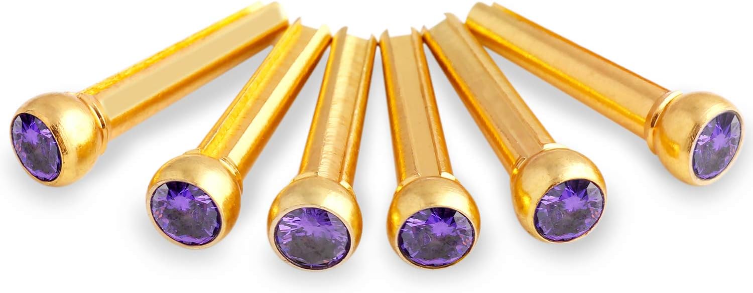 Metallor Guitar Bridge Pins Solid Brass String Pegs End Pins with Crystal Head for Folk Acoustic Guitar Parts Replacement Set of 6 Pieces. : Musical Instruments