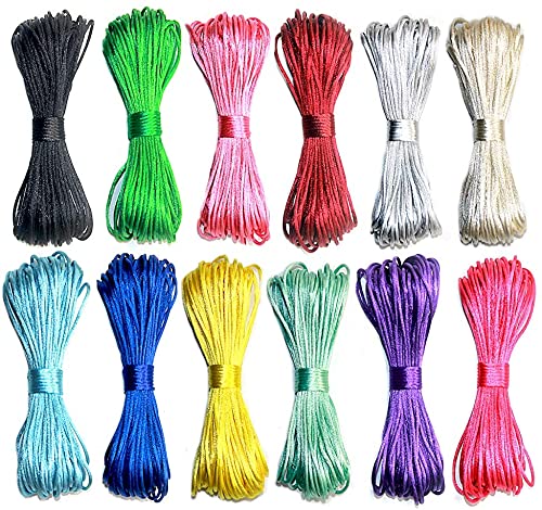EBOBBY 240 metri Corda di Seta Cordoncino di Nylon Cordino di Seta da 2,5 mm per Incordatura di Braccialetti Cordoncino di Raso Cordoncini per Collana Perline Filo per Braccialetti