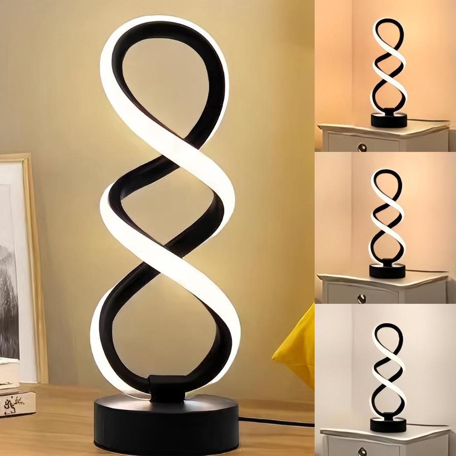 CutitiUU Spiral LED Table Lamp Modern,3 Color Temperatures,Bedside Table Lamp with USB Ports, Touch Control LED Nightstand Lamp for Bedroom Living Room Office Lighting and Decoration (A)