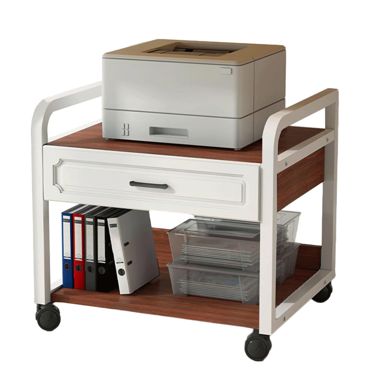 DFGHNBVC Mobile Printer Cart With Wheels And 2 Tiers For Home Office Organization And Space Saving,White 3-55Cm