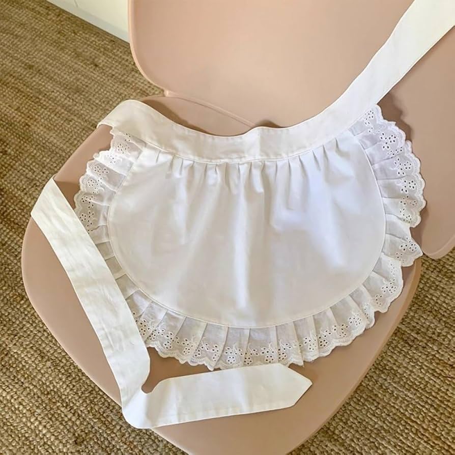 エプロン　ショート　ピスタチオグリーン白ドット　セルリアンフリル　白レース エプロン ショート ピスタチオグリーン白ドット セルリアン