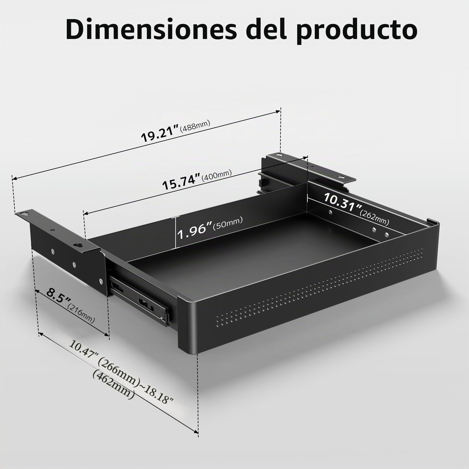 Cajón de almacenamiento bajo escritorio 40 cm de ancho – Organizador deslizante suave para escritorio regulable y oficina en casa, carga máx. 8 kg, deslizamiento silencioso, negro