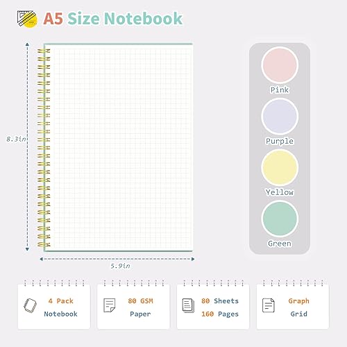 Miniatura 9 de Umriox Paquete de 4 cuadernos rayados en espiral, 160 páginas de 8.5 x 11 pulgadas, cuaderno de espiral a rayas universitarias con pestañas