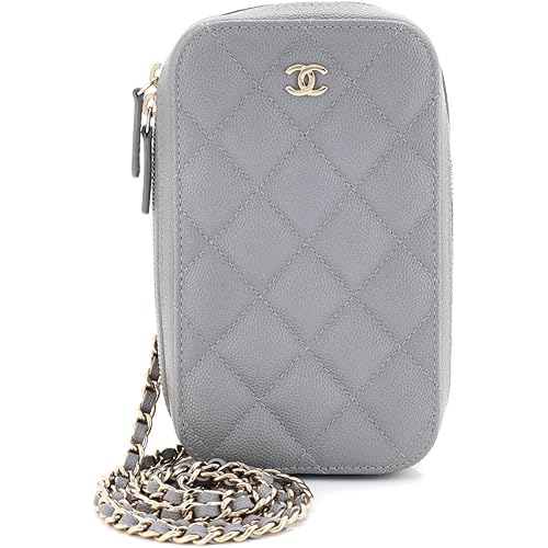 Chanel, Pre-Loved Zip Around Phone Case with Chain Quilted Caviar, Gray