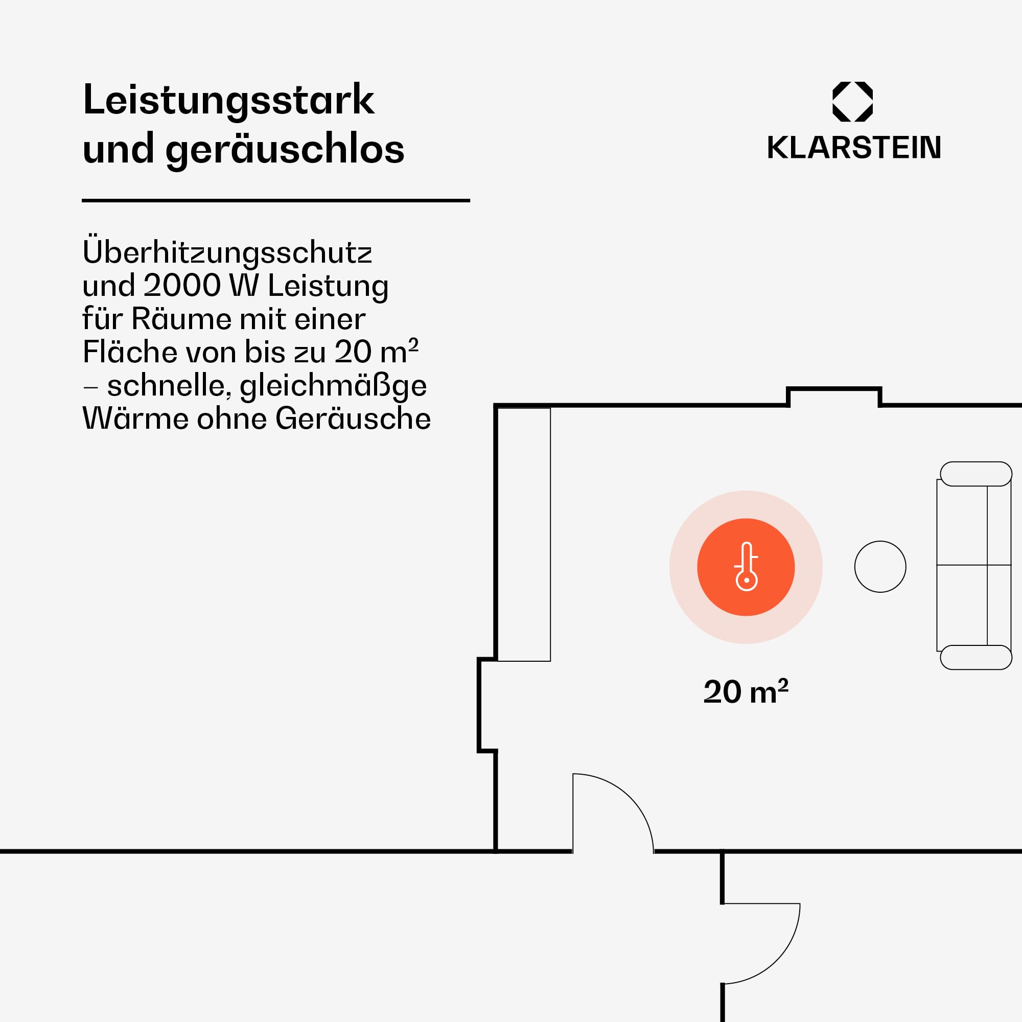 Klarstein Elektrischer Heizkörper mit geringem Energieverbrauch, 2000 W, elektrische Heizung für den Innenbereich mit Thermostat, Erkennung von offenen Fenstern, tragbare Zusatzheizung, leiser