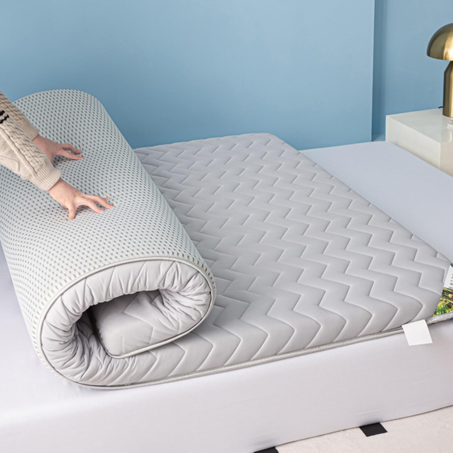 LDLCYCN Grey/8cm,100x180cm, Floor Futon Mattress Topper Thicken 5Cm/8Cm Japanese Futon Mattress Pad Breathable Comfortable Foldable Camping Mattress Tatami Mat Sleeping Pad for Dormitories