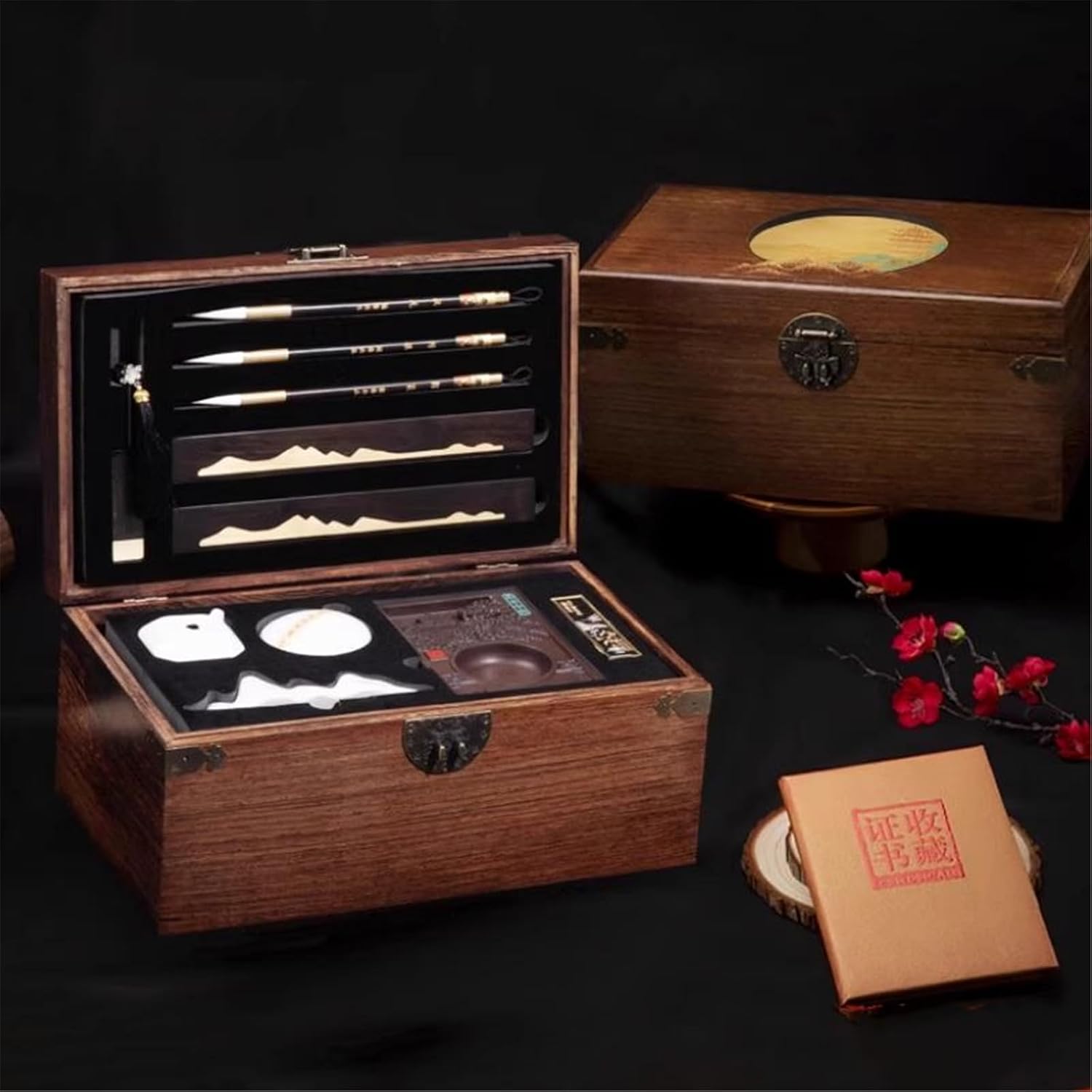 Four Treasures Gift Box with Brush, Ink, Paper, Inkstone - Elegant Present 文房四宝套装-shape1