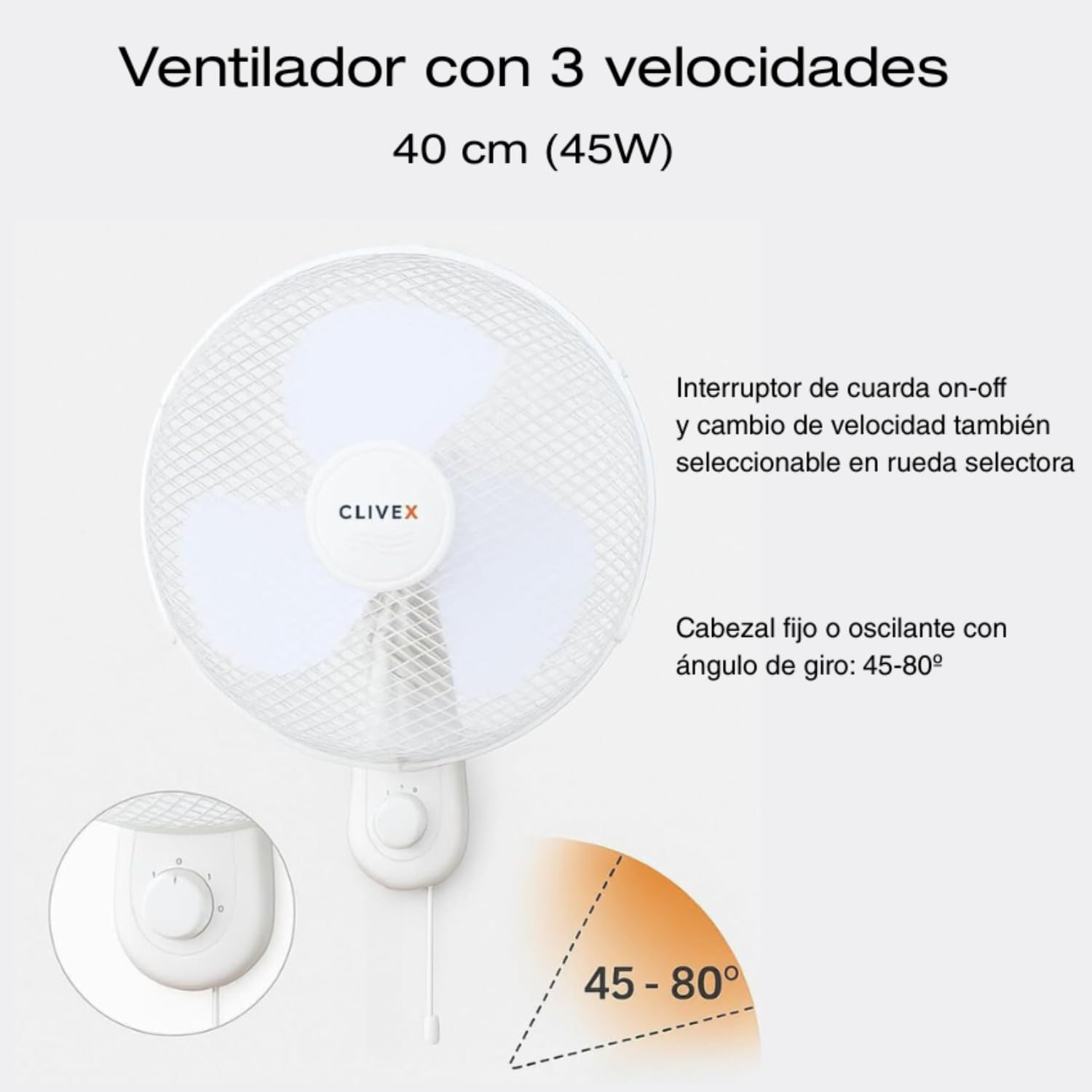 Ventilateur mural Clivex Eco 3 vitesses 40 cm (40 W)