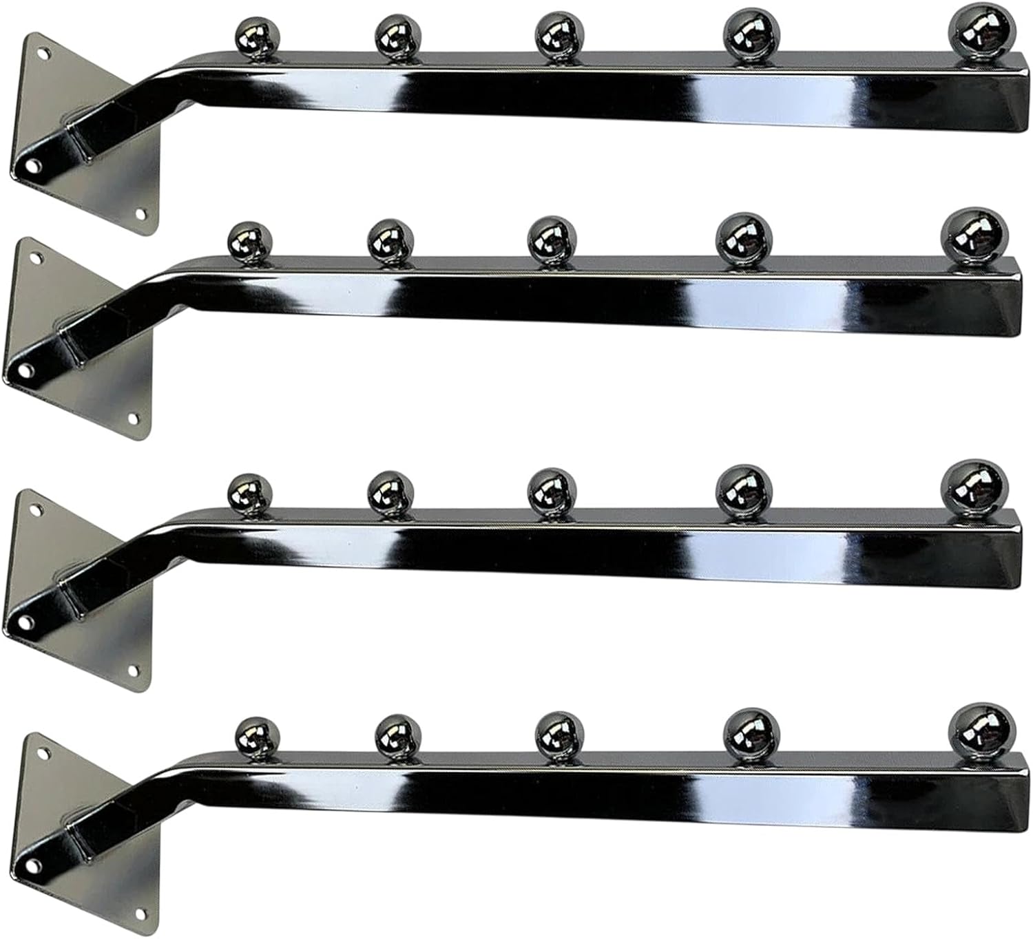 14" Long Chrorne 5 Ball Wall Mount Waterfall Square Tube Faceout Hook - Pack 4
