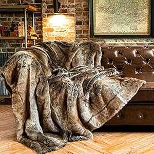 BATTILO HOME Luxury Brown Faux Fur Blanket Thick Warm Elegant Cozy Fuzzy Throw for Couch, Bed, Sofa Fluffy Blankets Decorative Reversible to Plush Velvet, 50″x60″