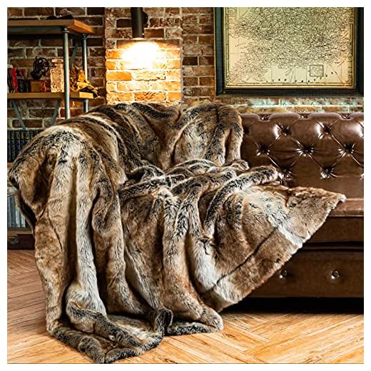 BATTILO HOME Luxury Brown Faux Fur Blanket Thick Warm Elegant Cozy Fuzzy Throw for Couch, Bed, Sofa Fluffy Blankets Decorative Reversible to Plush Velvet, 50"x60"