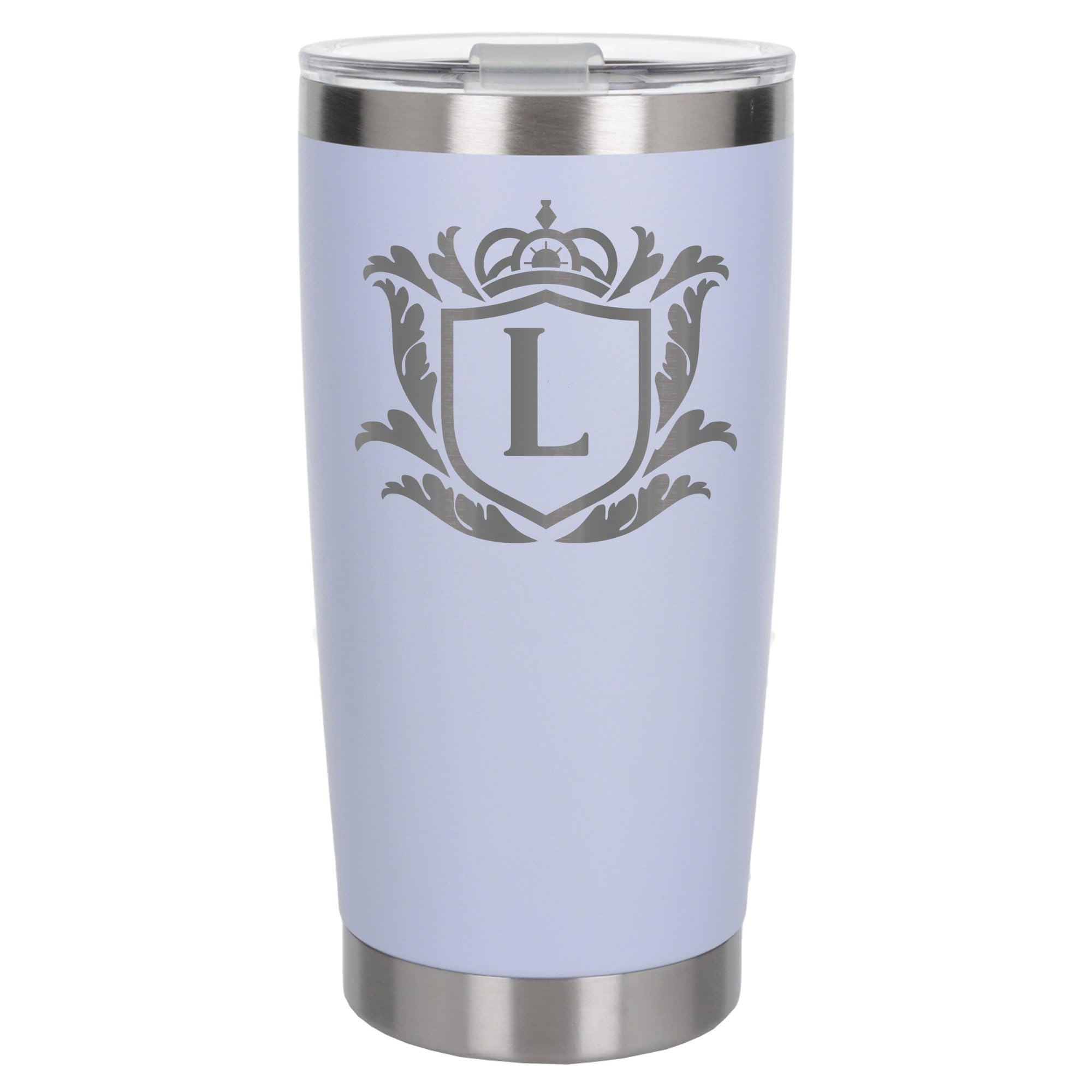 Customised Gifts 500ml Engraved Shield Initial Monogram Insulated Personalised White Travel Mug for Men and Women - Personalised Initial Coffee Travel Mug for Hot and Cold Beverages, Letter L โ image 1
