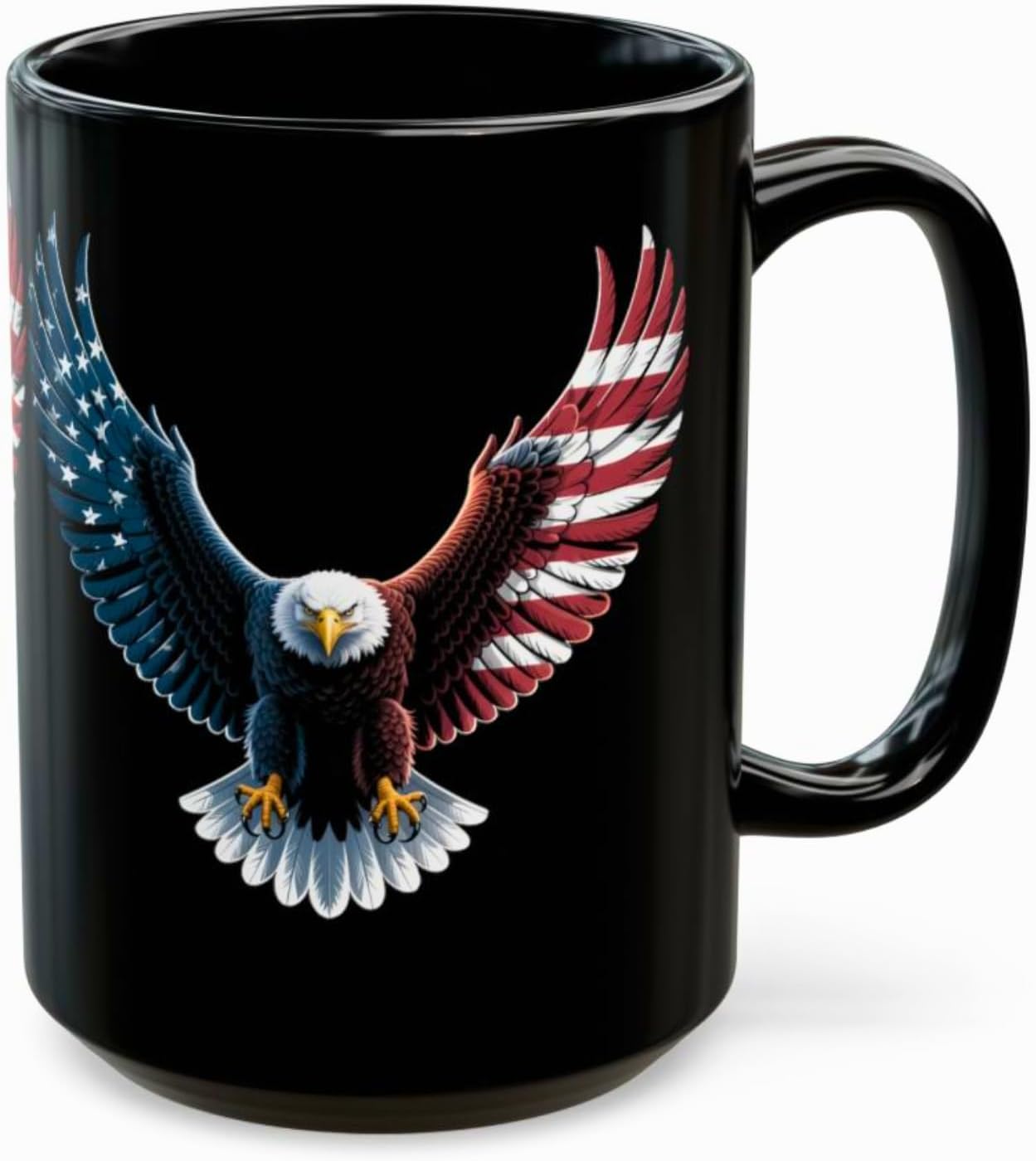 Patriotic Eagle Coffee Mug American Flag Wings Black Ceramic 15oz Gift