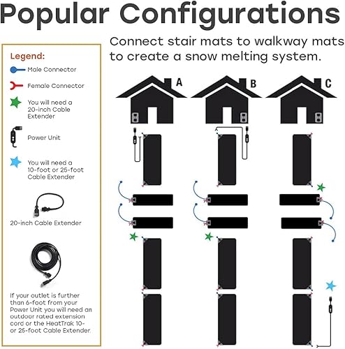 Miniatura 15 de HeatTrak Alfombrillas térmicas para derretir la nieve, tapetes térmicos para exteriores para pasillos, tapetes eléctricos para derretir nieve para