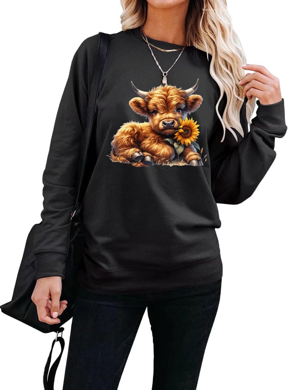 Highland Cow Sweatshirts For Women Sunflower HighlandCow Hoodie
