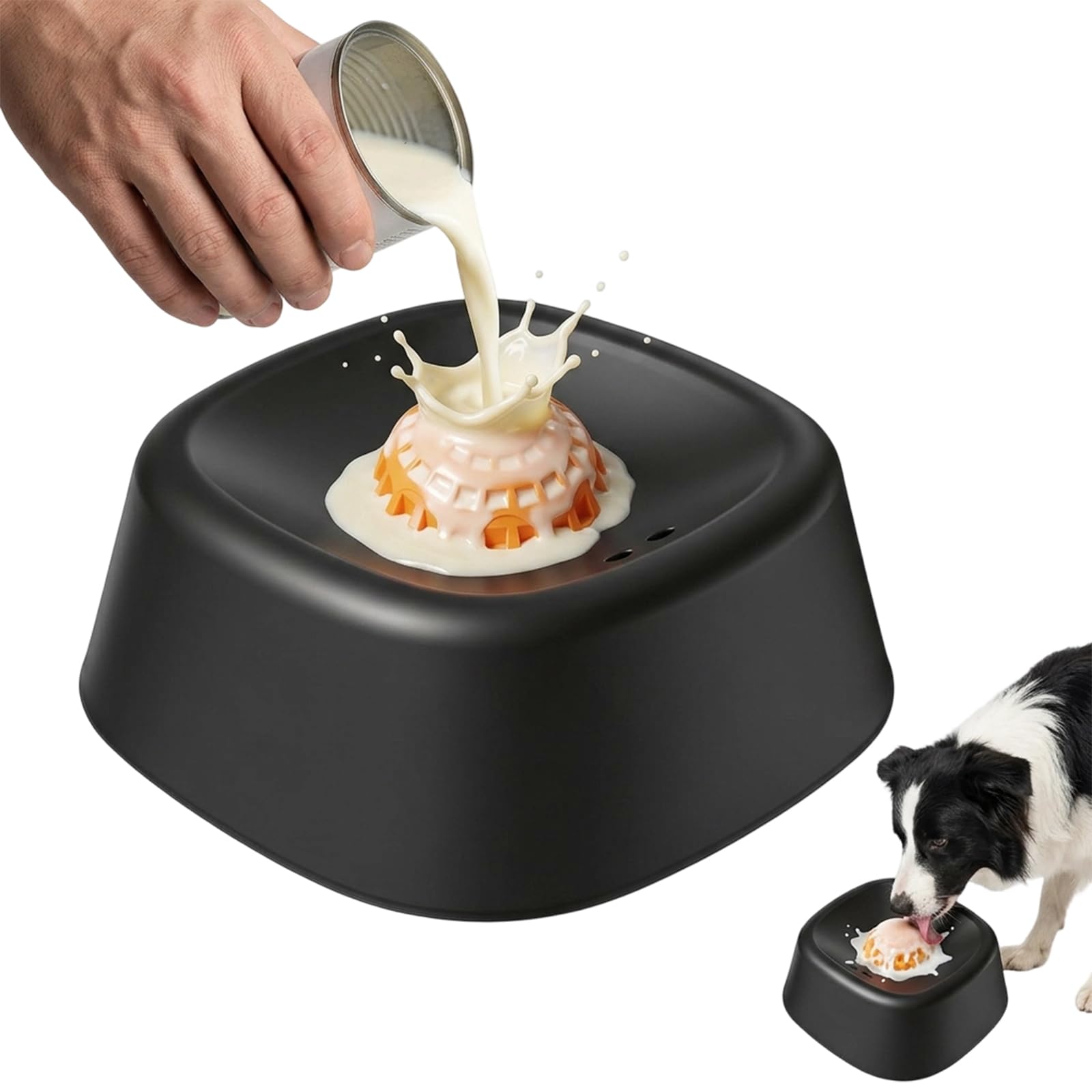 Dog Licking Bowl with Ball, Slow Feeding Interactive Pet Bowl, Engaging Lick Mat for Dogs, Black Design with Removable Ball, Portable Pet Enrichment for Mental Stimulation