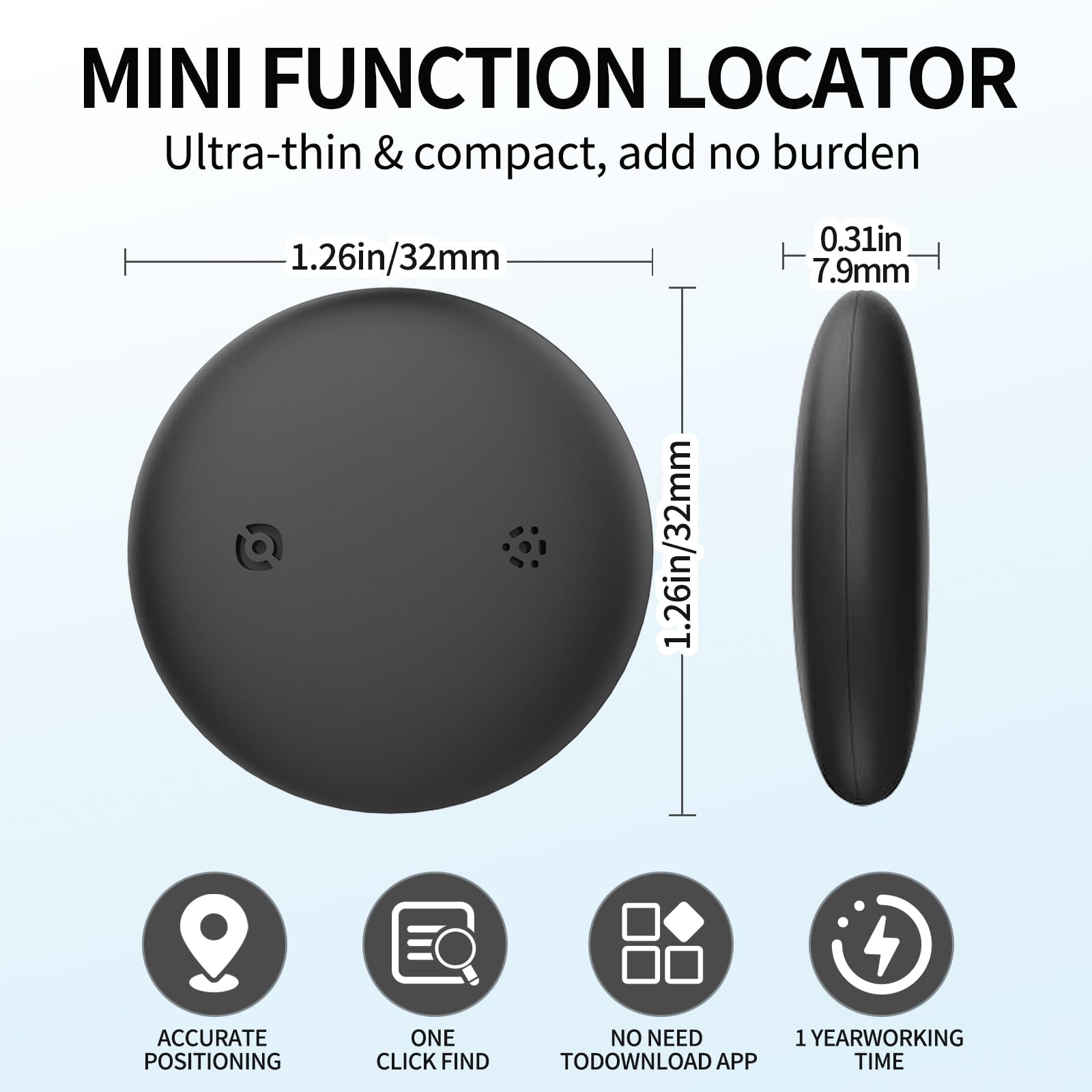 Rastreador de artículos, compatible con Apple Find My (solo iOS), GPS, seguimiento asistido BLE, para perros, gatos, mascotas, llaves, coche, vehículo, niño, certificado MFi, compatible con
