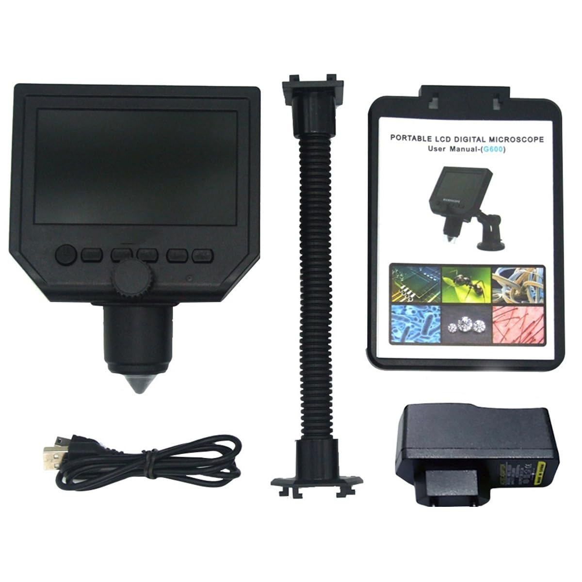Kit di accessori per microscopio G600 portatile. Lcd. Microscopio digitale con alta luminosità 8 Le. DS. Vetrini per microscopio