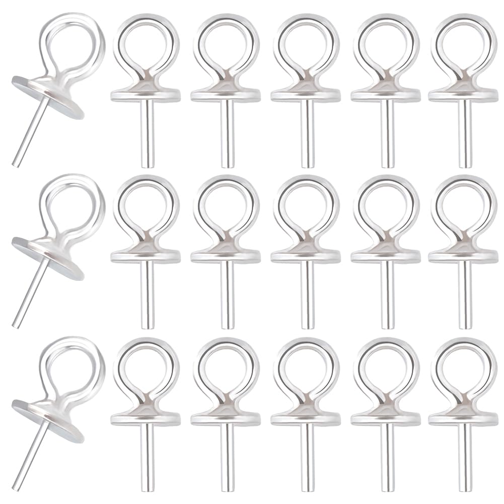 Beebeecraft 1 Box 20Pcs Eye Pin Bails 925 Sterling Silver Cup Peg Bails for Drilled Beads Pearls Jewelry Making Earring Necklace Bracelet DIY Crafts (Cup: 3mm)