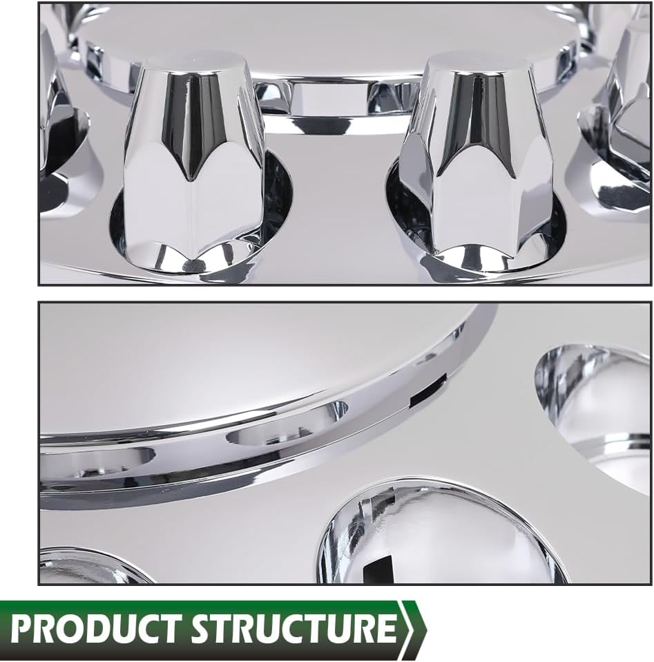 GRAND ORANGE Chrome Front Wheel Covers Hub Axle Semi Plastic ABS Compatible with Most of 10 Holes 20" & 22.5" & 24.5" Semi-Truck Wheels with 11.25" Bolt Circle Wheels Silver
