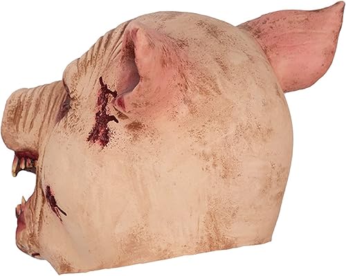 Miniatura 3 de Máscara de látex de animales de terror, accesorios de cosplay de carnicero, máscara de cerdo sangriento aterrador para Halloween, cosplay, fiesta de
