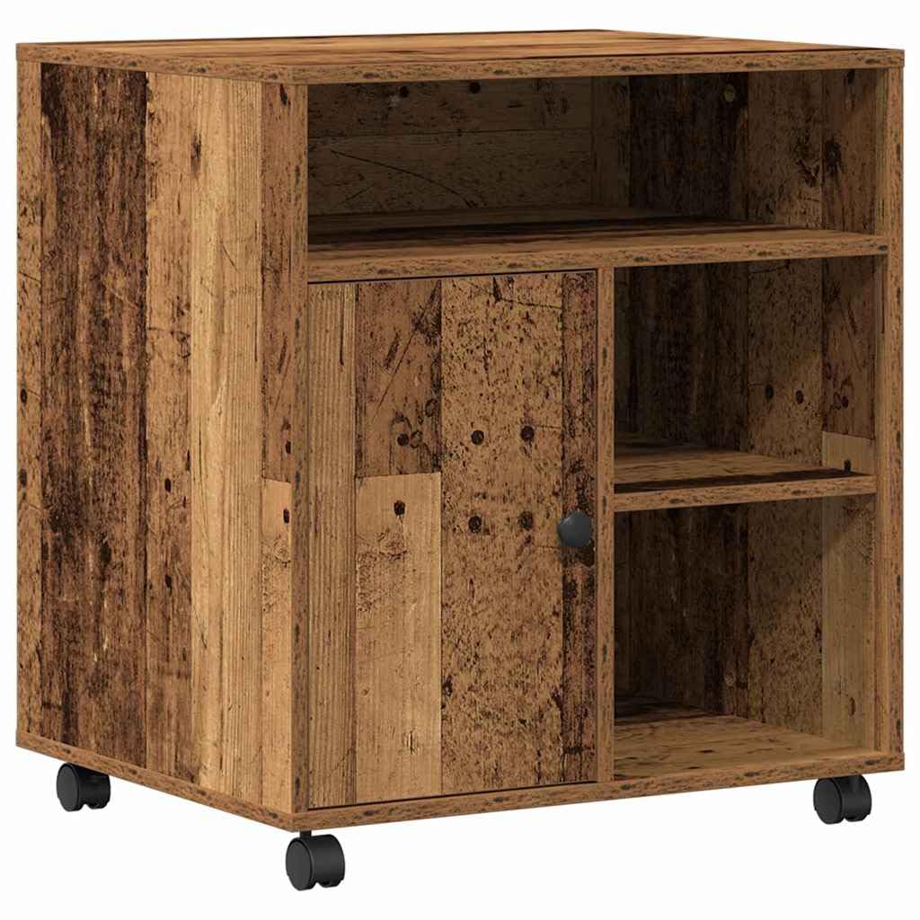 Supporto per stampante in legno anticato, 60 x 50 x 67 cm, con ruote, supporto mobile per stampante in legno con finitura rustica, per home office e ufficio, facile montaggio con attrezzi