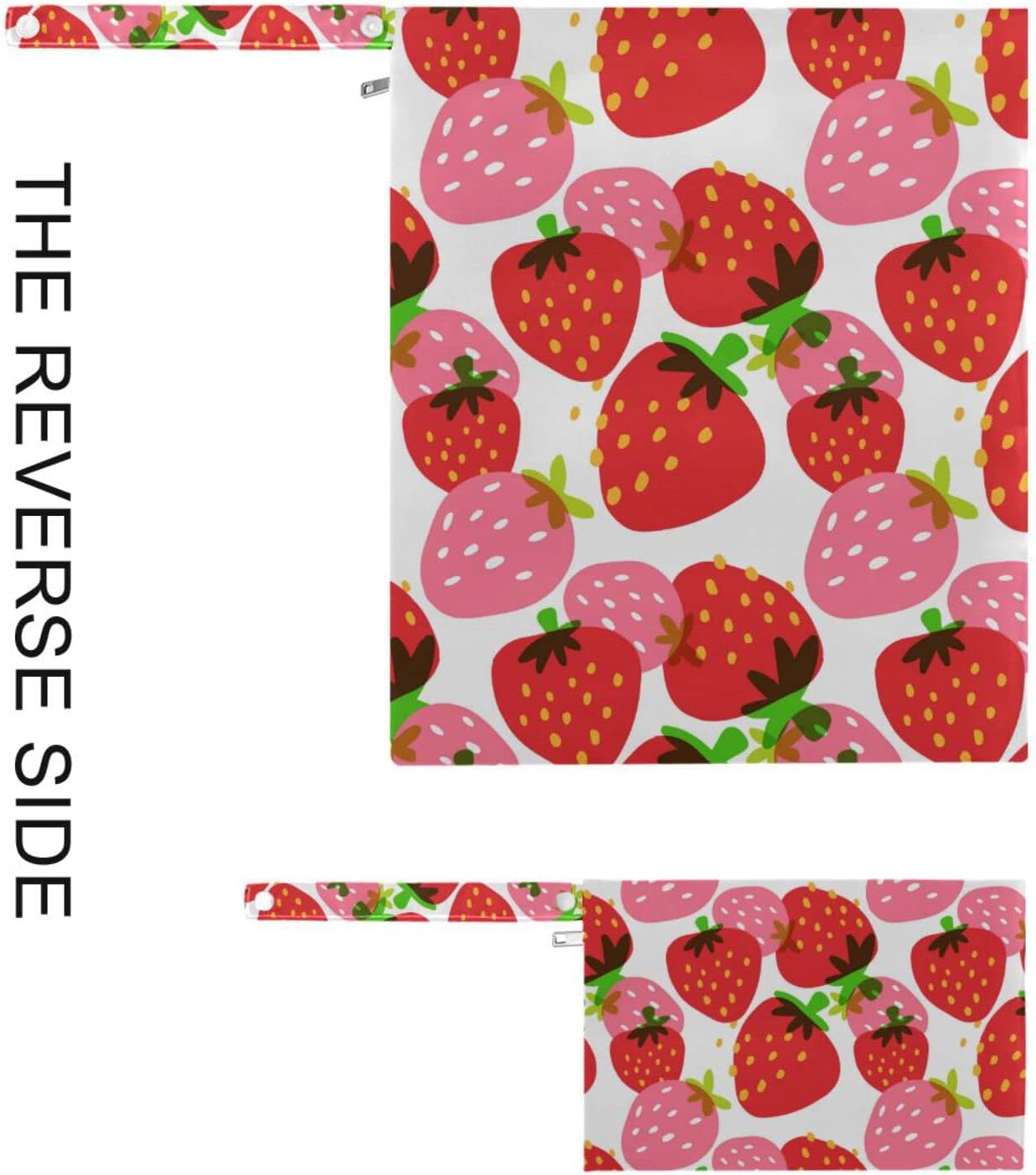 Kigai 2pcs Strawberry Wet Dry Bags,Waterproof Reusable Cloth Diaper Wet Dry Bags for Travel,Diapers,Dirty Gym Clothes and Toiletries