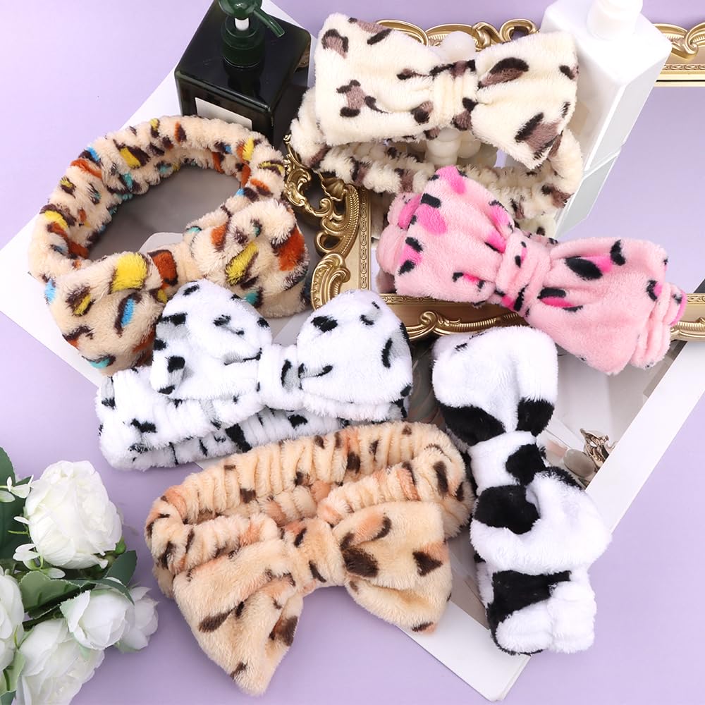 SPA Headbands for Washing Face Makeup Headbands with Bow Laurel Hair Band Women Facial Head Band Wrist Towel Wraps For Shower Face Mask Pink White, 6 Pack - Image 2