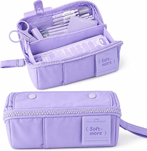 WORSHIPER Multi-Functional Soft Pencil Case for Girls | Large Capacity Zipper Pouch with Multiple Compartments | Aesthetic...