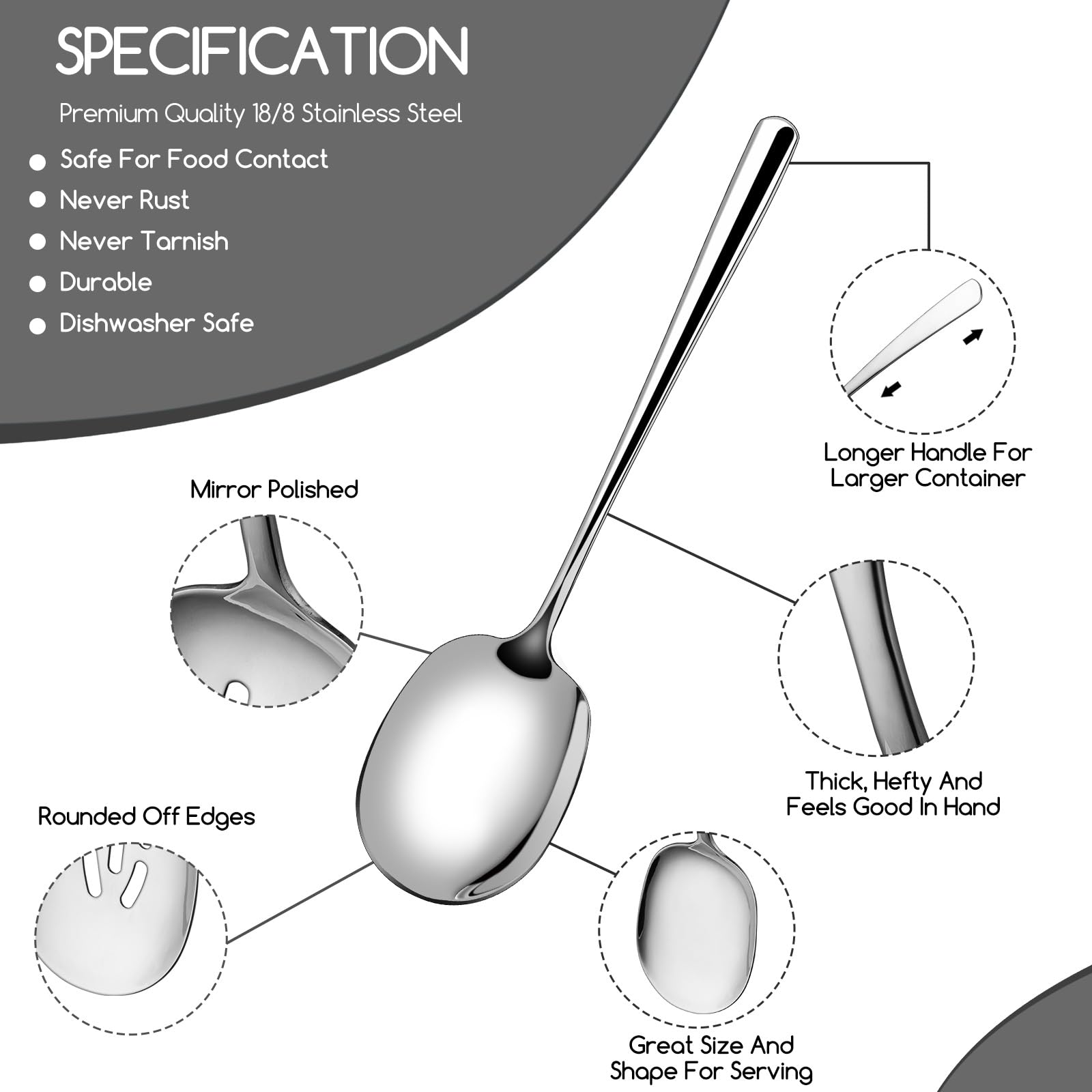 SOLEADER Juego de cucharas de servir XL, cuchara ranurada de 12 pulgadas y cuchara para servir, cucharas de cubiertos, cuchara de cocina, cuchara de pasta, cuchara de mezcla, utensilios de servir