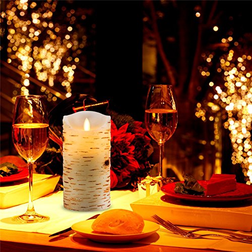 Heiokey® Flameless Candle Set Of 3 (4" 5" 6") Led Flameless Candles With Birch Bark Effect Dripless Real Wax Flickering Pillar Lights Battery Operated Dancing Candles With Timer And Remote Control #TOP6