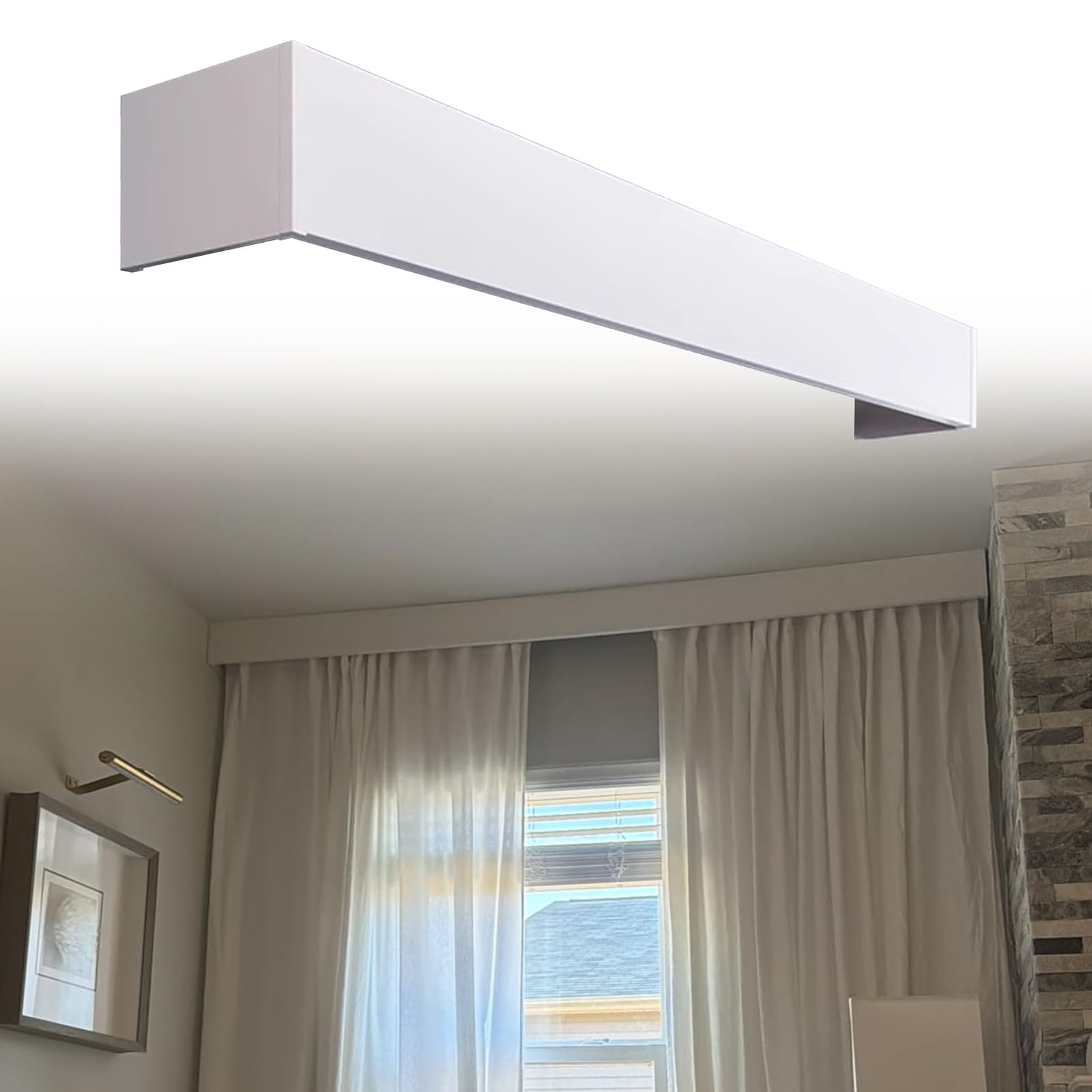 Blazea Modern Cornice Board Valances, Ceiling Mount Curtain Pelmet Panel without Tracks, Decorative Window Blackout Curtain Pelmet Box Aluminum(White,7.5ft (228.6cm))