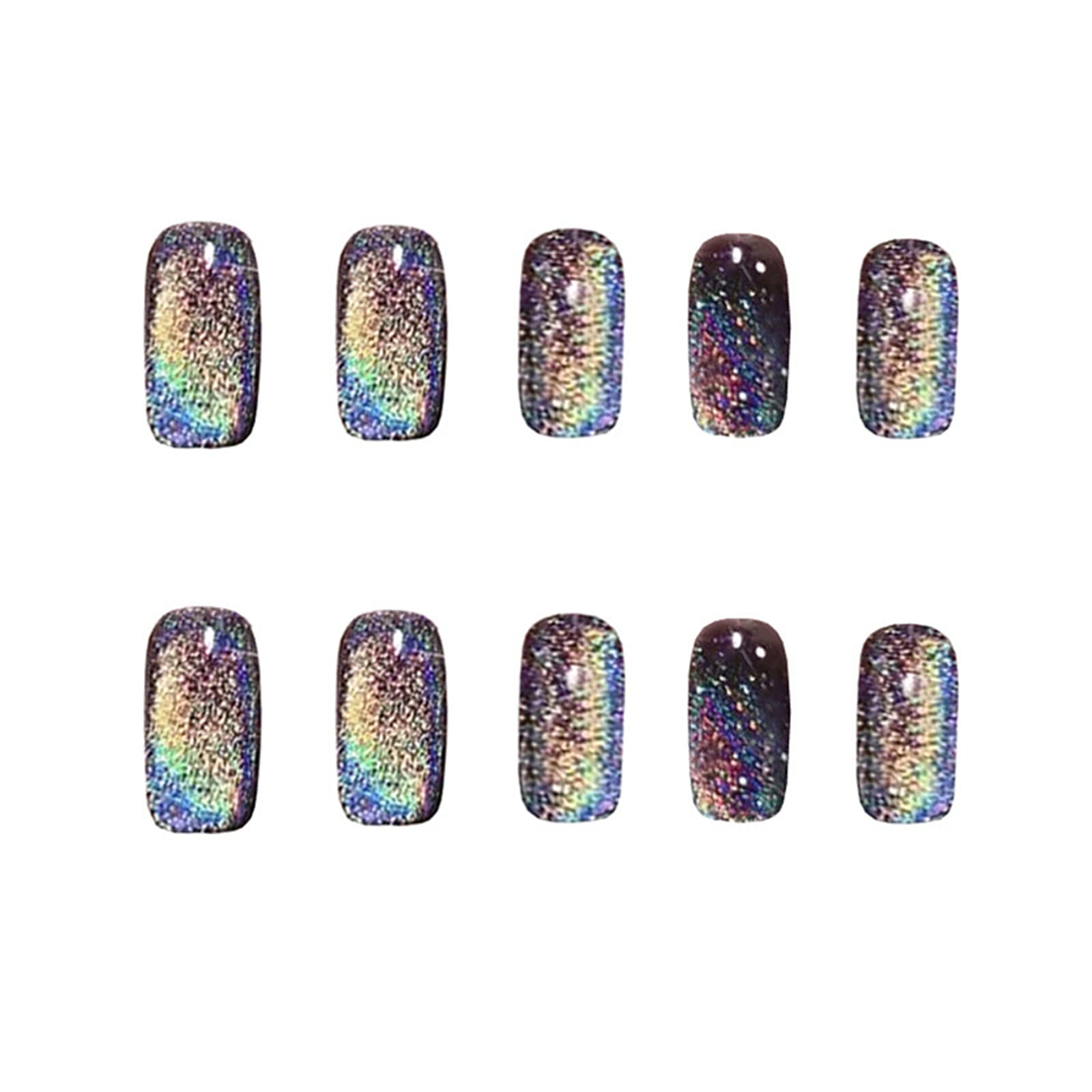 Unghie Finte Quadrate Medio Lunghe Copertura Completa con Colla Laser Nero Staccabile Arcobaleno Cat Eye Stampa sulle Unghie 24 Pezzi Suggerimenti per Nail Art per Saloni di Bellezza e Donne Nail AR