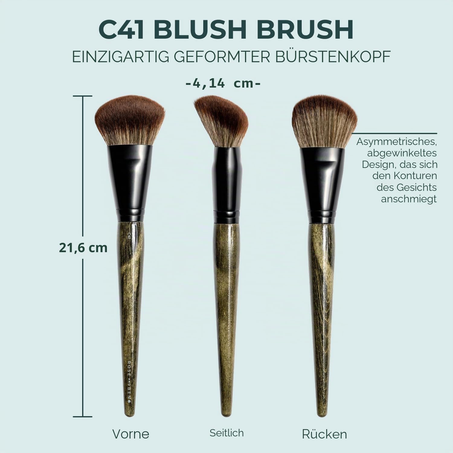 Rose and Ben Beauty Rouge-Pinsel, professioneller Pinsel für makelloses Make-up, abgewinkelt, fusselfrei und tierversuchsfrei, für gepresste, Puder- und Cremekosmetik