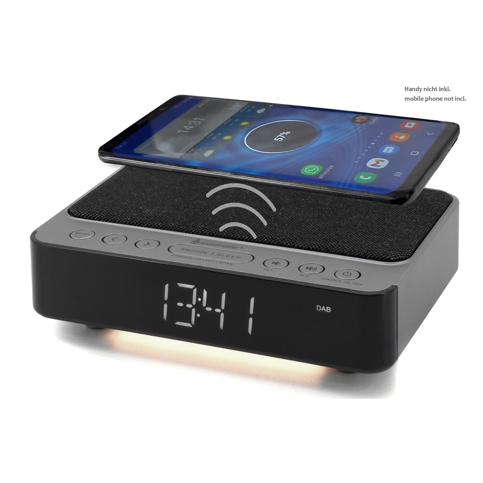 Soundmaster UR250AN DAB+ Digitaler Radiowecker mit kabelloser Ladestation, Nachtlicht, Wireless Charger iPhone/Samsung Galaxy, LED-Display 5-stufiger Dimmer, 2 Weckzeiten, Uhrenradio ohne Ticken