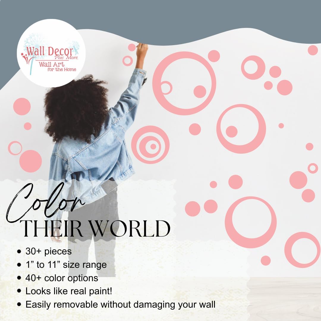 Wall Vinyl Sticker Decal Circles, Rings, Dots 25+pc 11in Large Home Décor - Carnation Pink image 2