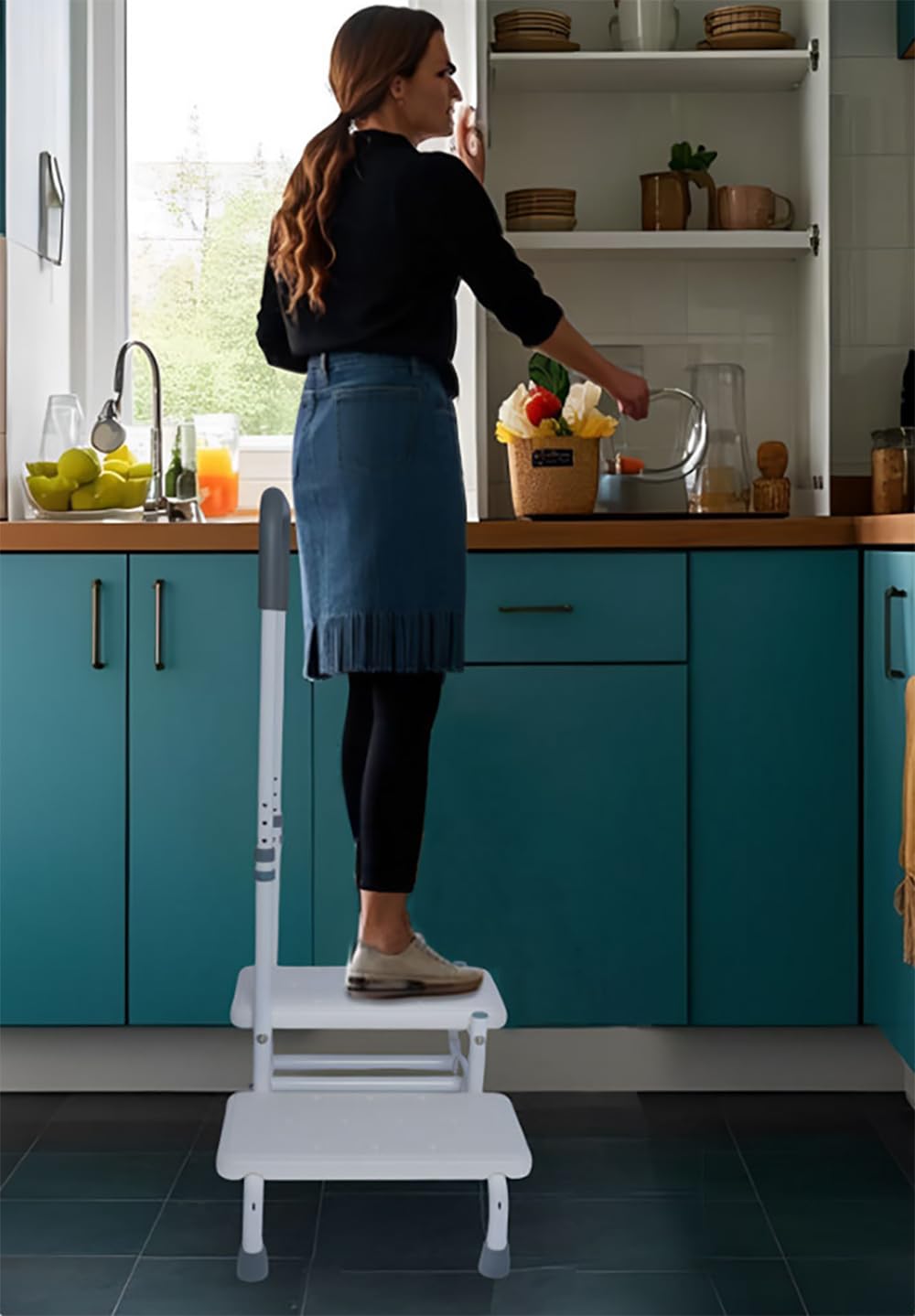 Step Hocker mit Griff und Rutschfester Plattform, Heavy Duty 2 Steps Medical Foot Hocker für Erwachsene, Senioren, Behinderte Haltet bis zu 350 Pfund (Weiß)