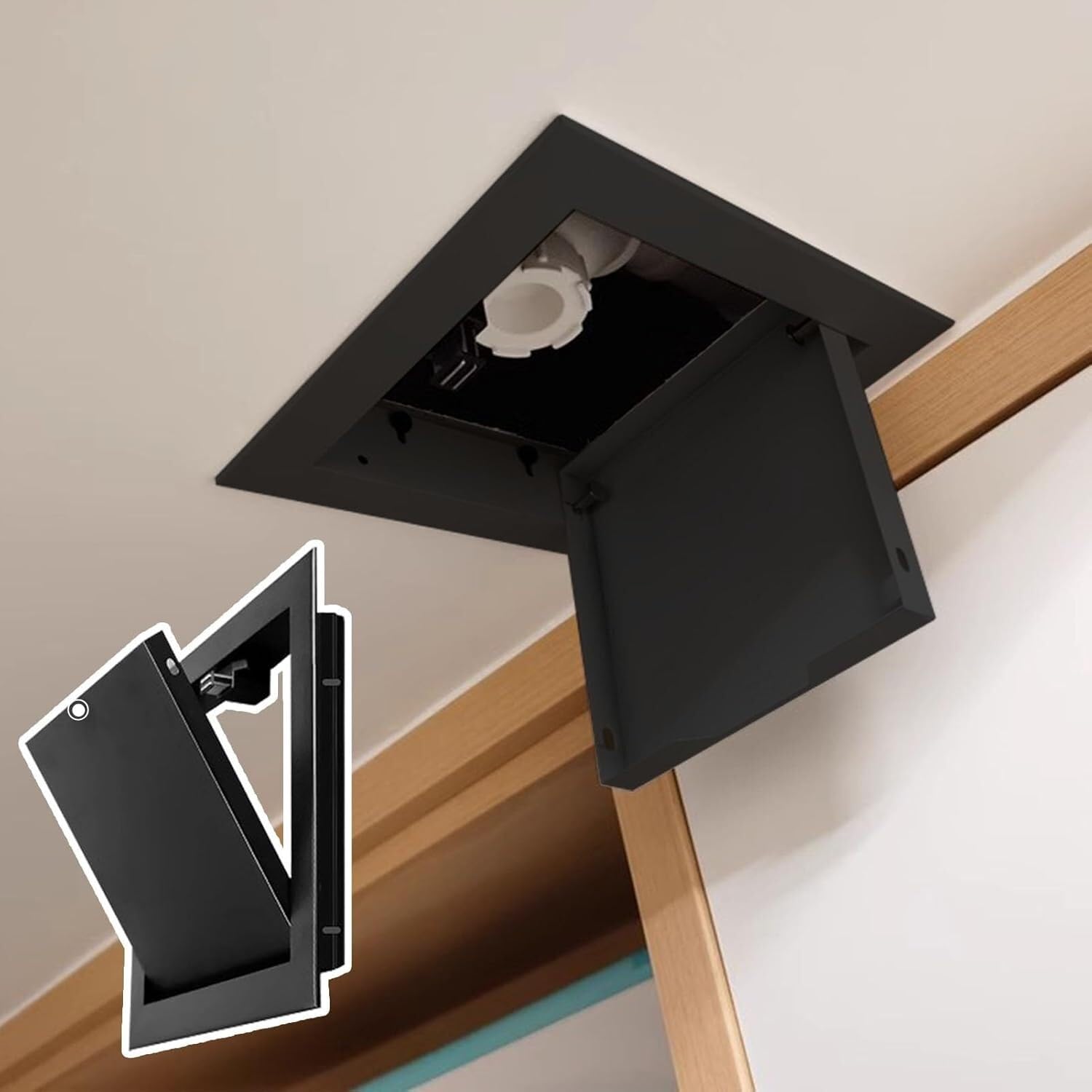 Cucce One Color Pipe Inspection Hatch Access Panel，Ceiling Attic Access Door Black Hatch, Click Plumbing Inspection Panel Magnetic(15X15cm/6X6in)